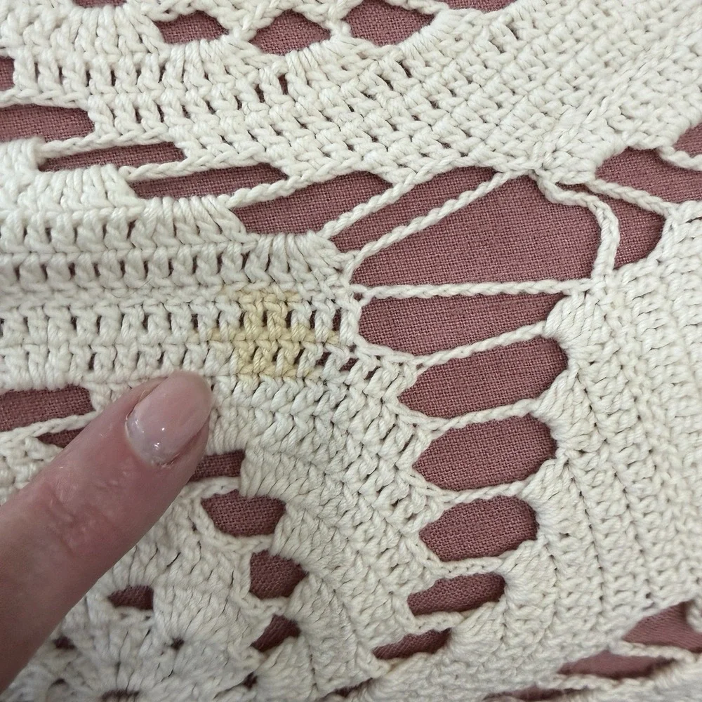 Hand Crocheted Lace Bedspread Queen Neutral‎ Swirl Blanket Vtg Handmade Beige